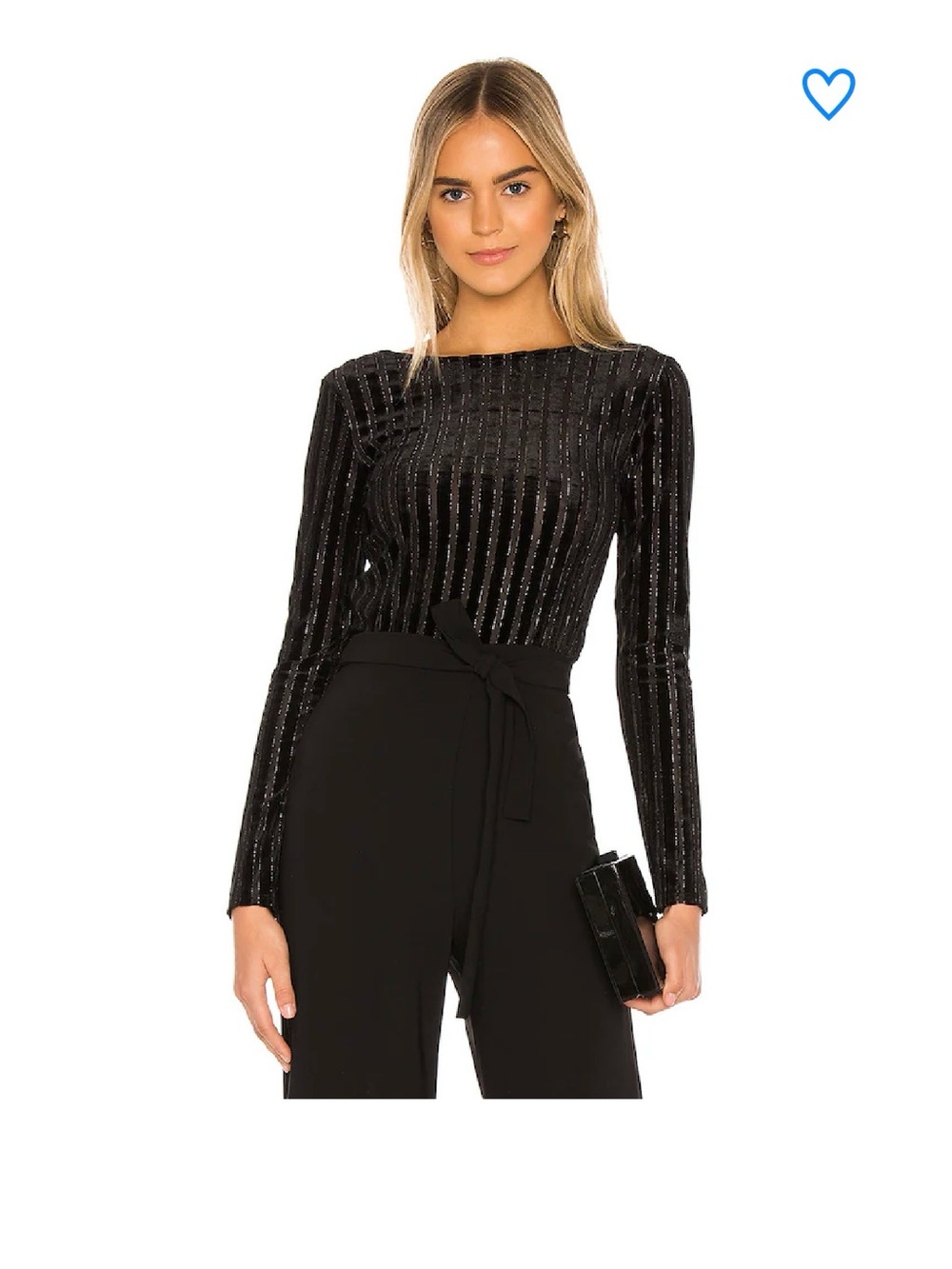 superdown Black Metallic-Stripe Boatneck Long Sleeve Top